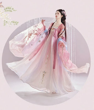 Original Hanfu Female Embroidered Hezi Skirt Improved Han Element Chest length Tang Spring Style Set - Yandan_Hanfu