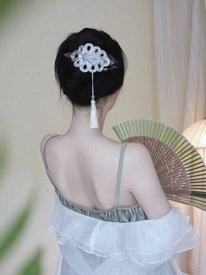 Realm of Grace – New Chinese Style Vintage Hair Claw | Elegant Tassel Shark Clip & Duckbill Barrette - Yandan_Hanfu