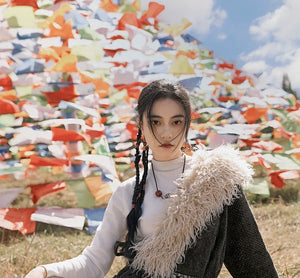 Trench Coat with Detachable Fur Collar | Reimagined Tibetan-Inspired Design - Yandan_Hanfu