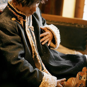 Heritage Tibetan Men's Winter Coat – Cotton Padded Jacket with Shearling Lining - Yandan_Hanfu