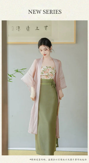 Garden Letter Romantic Daily Changgan Temple Hanfu Three piece Set - Yandan_Hanfu