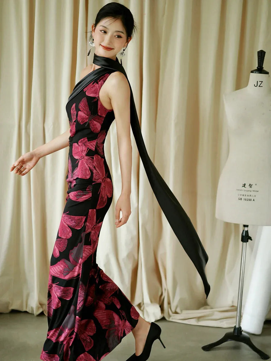 "Shadow" fishtail streamer robe knot bride engagement annual party dress - Yandan_Hanfu