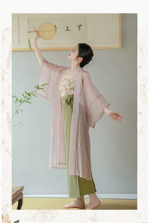 Garden Letter Romantic Daily Changgan Temple Hanfu Three piece Set - Yandan_Hanfu