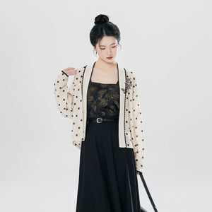 Modern Song hanfu set with black camisole and flowing half skirt detail