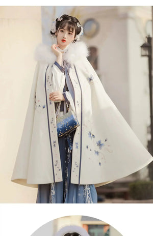 Garden Dream: White Nishang, Cloak Cloak Long Thickened Hanfu - Yandan_Hanfu
