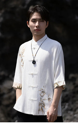 Tang suit men's Chinese style linen embroidered shirt - Yandan_Hanfu