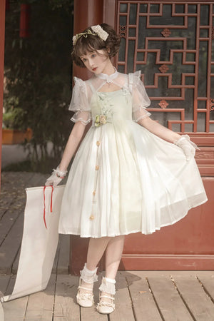 Chinese style green lolita hanfu wind lily sweet girl han element green dress - Yandan_Hanfu