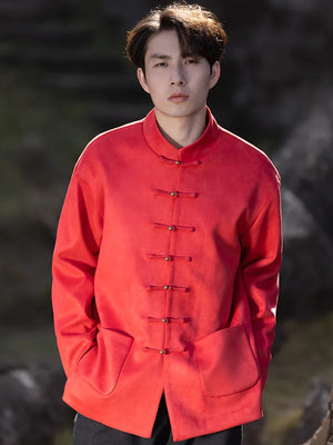 New Chinese style disc button top jacket Chinese New Year red Tang suit men - Yandan_Hanfu
