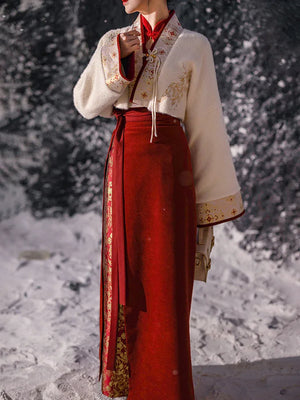 Red Brocade Hanfu Gown – Modern Chinese Dress for Engagement, Wedding Toast & Lunar New Year - Yandan_Hanfu