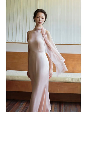 100% Acetate Mulberry Silk Modern Chinese Dress – Versatile Shawl Design, Off-Shoulder Summer Evening Gown - Yandan_Hanfu