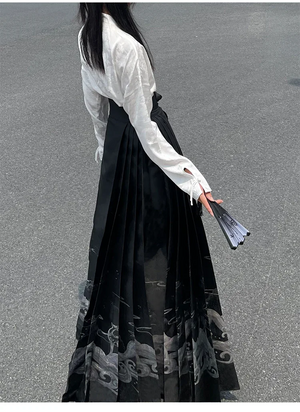 Modern Hanfu | Embroidered Horse Face Skirt Women's 4.5m Hem Skirt Daily - Yandan_Hanfu