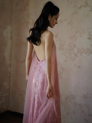 "Bella" pink sequined gauze halter dress bride - Yandan_Hanfu