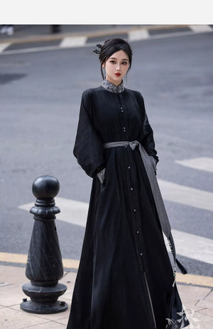 New Chinese style | Everyday stand-up collar dress shirt long skirt - Yandan_Hanfu