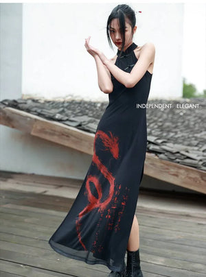 New Chinese Style dress women's summer retro buckle daily commuting sleeveless long cheongsam - Yandan_Hanfu