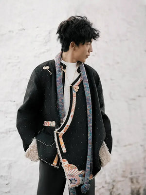 Heritage Tibetan Men's Winter Coat – Cotton Padded Jacket with Shearling Lining - Yandan_Hanfu