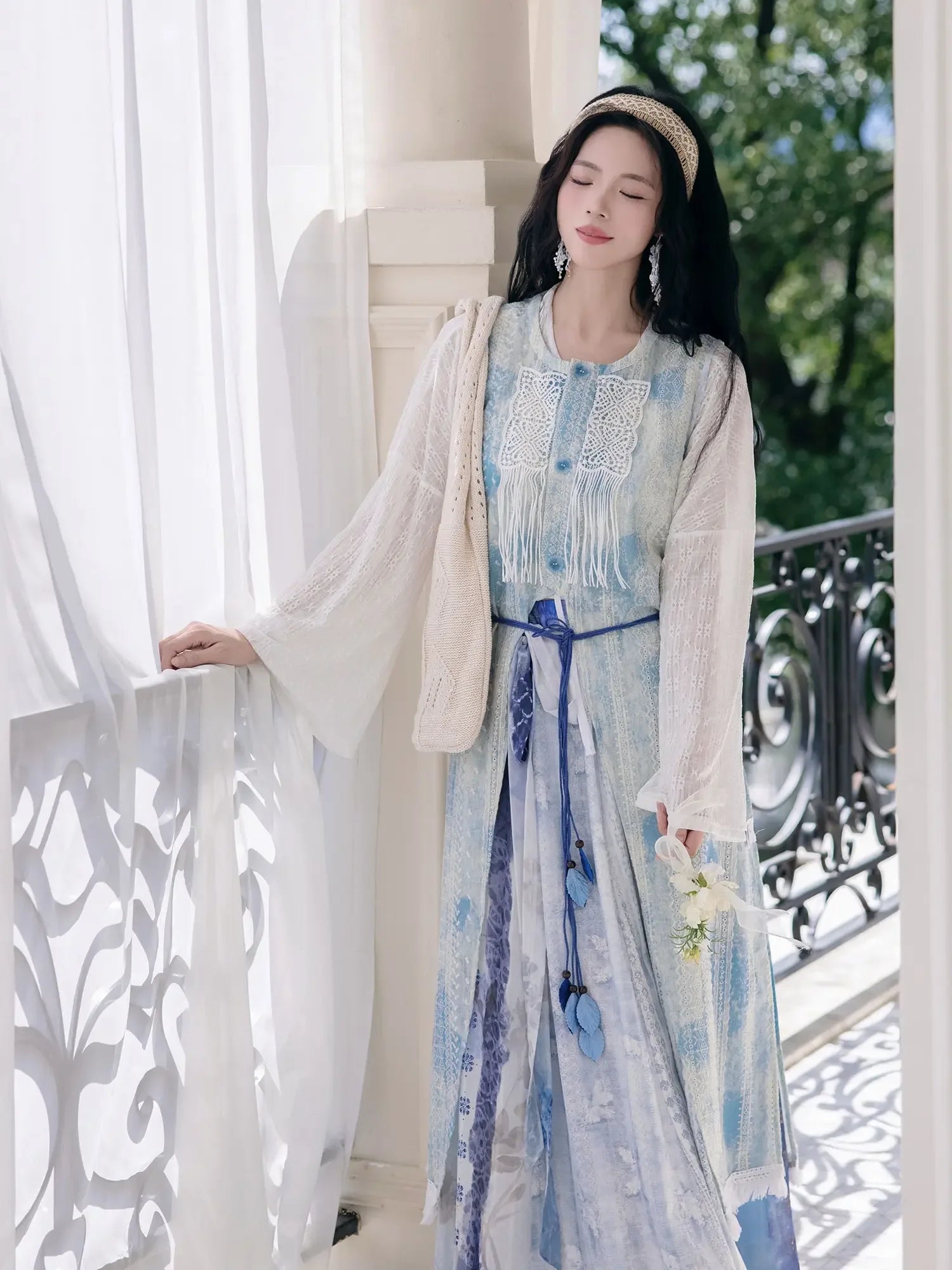 "Moran Canglan" Blue Modern Hanfu – Sleeveless Bijia Dress with Flowing Skirt & Han Elements for Spring/Summer - Yandan_Hanfu