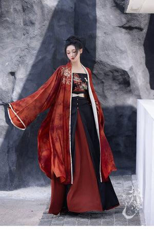 Modern horse-faced skirt from Song Dynasty | Hanfu red & black skirt - Yandan_Hanfu