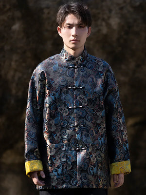 Tang suit men's Chinese style button-up top autumn and winter coat New Year's greeting clothes - Yandan_Hanfu