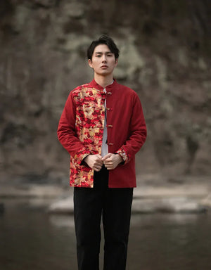 New Chinese style disc button top contrasting coat printing Tang suit men - Yandan_Hanfu
