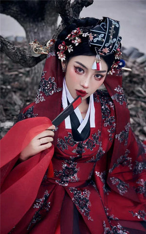 Red Princess Hanbok Wedding Dress – Traditional Korean Palace Style Bridal Gown for Event&Photoshoots - Yandan_Hanfu