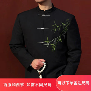 New Chinese style Zhongshan suit Cuizhu buckle stand-up collar blazer men - Yandan_Hanfu