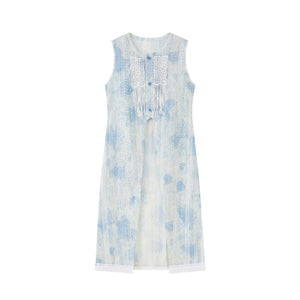 "Moran Canglan" Blue Modern Hanfu – Sleeveless Bijia Dress with Flowing Skirt & Han Elements for Spring/Summer - Yandan_Hanfu