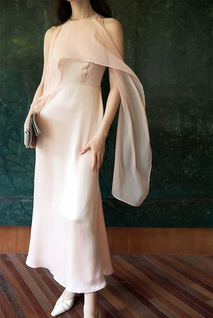 100% Acetate Mulberry Silk Modern Chinese Dress – Versatile Shawl Design, Off-Shoulder Summer Evening Gown - Yandan_Hanfu