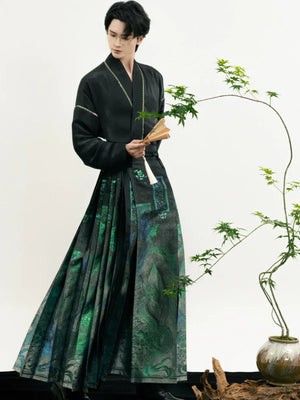 Unisex Hanfu Set – New Chinese Style Cross Jacket & Horse-Face Skirt Modern Hanfu Male - Yandan_Hanfu