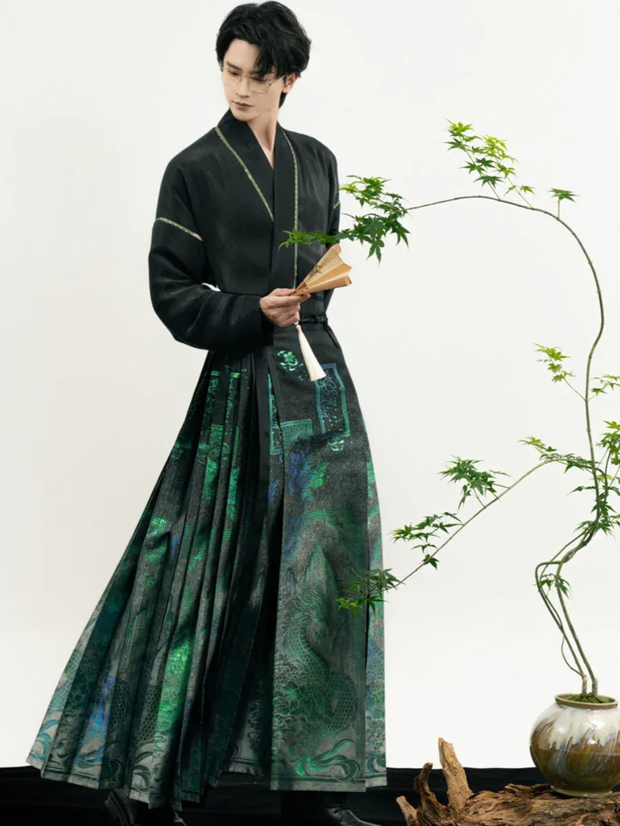 Unisex Hanfu Set – New Chinese Style Cross Jacket & Horse-Face Skirt Modern Hanfu Male - Yandan_Hanfu