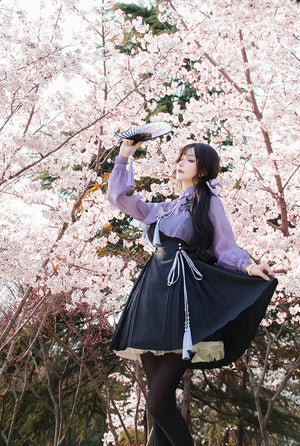 Iris ink butterfly girl exquisite fringed Han element sweet purple cheongsam fairy dress - Yandan_Hanfu