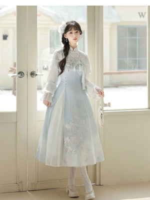“Lily Dew” Modern Hanfu Ensemble – Elegant New Chinese Style Dress Set for Autumn - Yandan_Hanfu