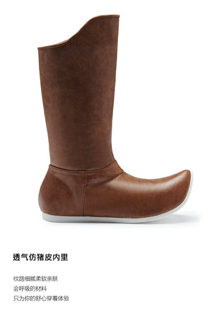 Brown Leather Hanfu Boots – Waterproof Traditional Men's Shoes | Ming & Song Dynasty Inspired Pointed-Toe Design - Yandan_Hanfu