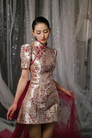 "Little Meixue" Short Bow Cheongsam Bridal Wedding Dress - Yandan_Hanfu