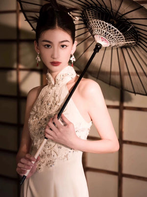 White Engagement Cheongsam Toast Bridal Dress