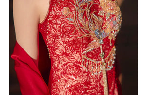 Beloved Dream – New Chinese Red Bridal Qipao/Cheongsam Dress for Engagement, Wedding Toast & Spring Ceremony - Yandan_Hanfu