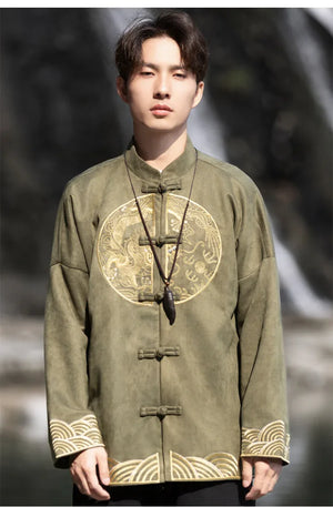 New Chinese style suede embroidered top jacket Tang suit men - Yandan_Hanfu