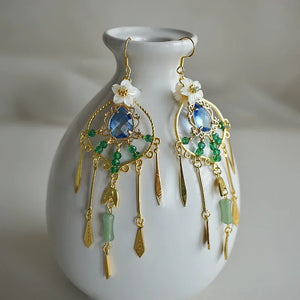 Song of the Peacock Plume – Gold-Plated Hanfu Headdress Set with Tassels & Crown Ornament - Yandan_Hanfu