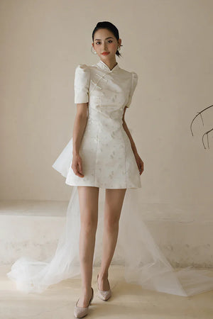 "Little Meixue" Short Bow Cheongsam Bridal Wedding Dress - Yandan_Hanfu