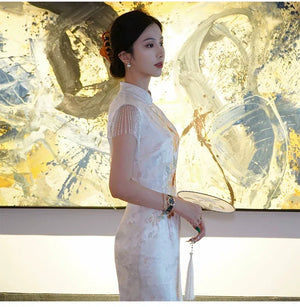 Golden Tang Ode – Luxury Modern Cheongsam | Artisanal Brocade & Couture Detailing - Yandan_Hanfu