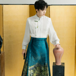 Modern Hanfu shirt paired with dragon Mamian skirt side view
