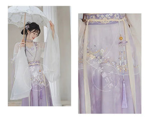 Iris Elegance – Violet Embroidered Hanfu Set with Flowing Nine-Panel Skirt | Wei-Jin Inspired - Yandan_Hanfu