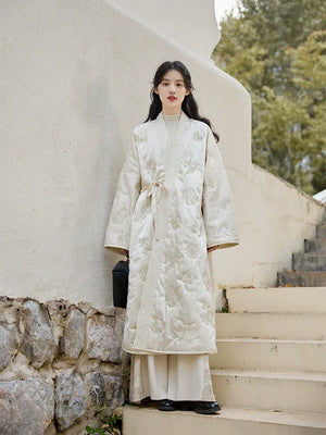 Snowseeker – Tang-Inspired Long Hanfu Robe & Song-Style Pants Set | Elegant Winter New Chinese Outfit - Yandan_Hanfu