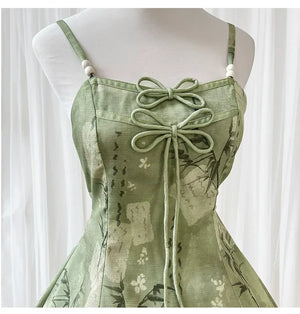 【Whisper of Bamboo】 Sweet Hanfu-Inspired Dress – Modern Chinese Style with Camisole Design - Yandan_Hanfu