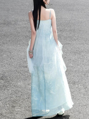 The legend of the blue sea Suspender skirt Fresh seaside holiday dress Long dress Versatile and thin - Yandan_Hanfu
