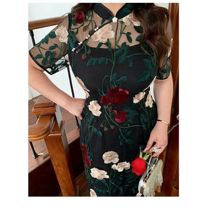 New China style embroidery lace plus size cheongsam/qipao skirt - Yandan_Hanfu