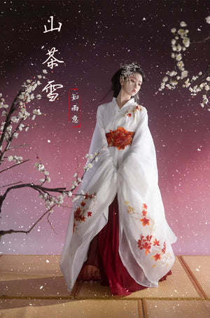 “Camellia Snow” White Battle-Robe Set | Original Embroidered Hanfu Inspired by the Warring States - Yandan_Hanfu