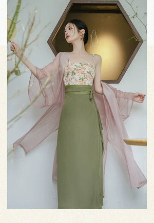 Garden Letter Romantic Daily Changgan Temple Hanfu Three piece Set - Yandan_Hanfu