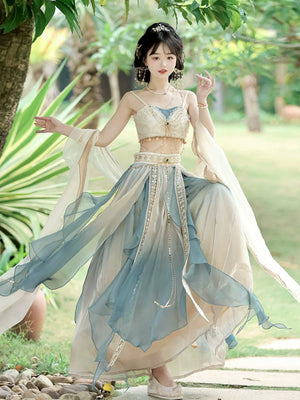 Lake blue Hanfu female Dunhuang Western Regions goddess ancient clothing summer - Yandan_Hanfu