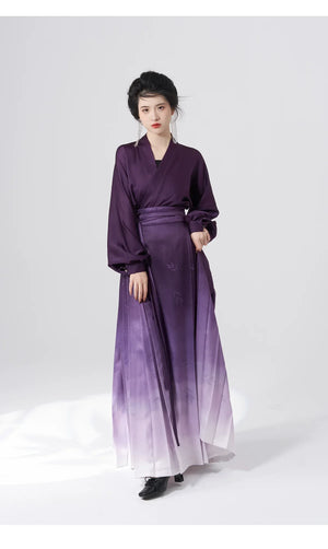 Ming style Hanfu aircraft sleeve top, dark purple gradient horse face skirt - Yandan_Hanfu