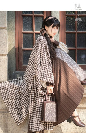 Autumn Houndstooth – New Chinese Style Coat | Song-Inspired Daily Wear for Modern Commuting - Yandan_Hanfu